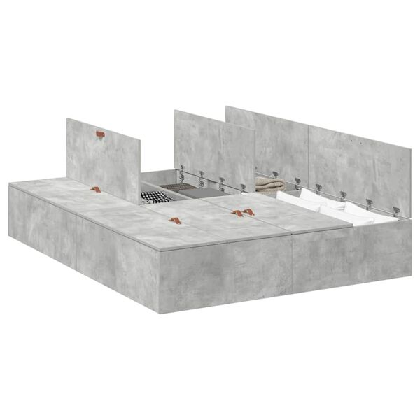 vidaXL Opbergbedframe met opslag Beton Grijs 140 x 190 cm Bewerkt hout