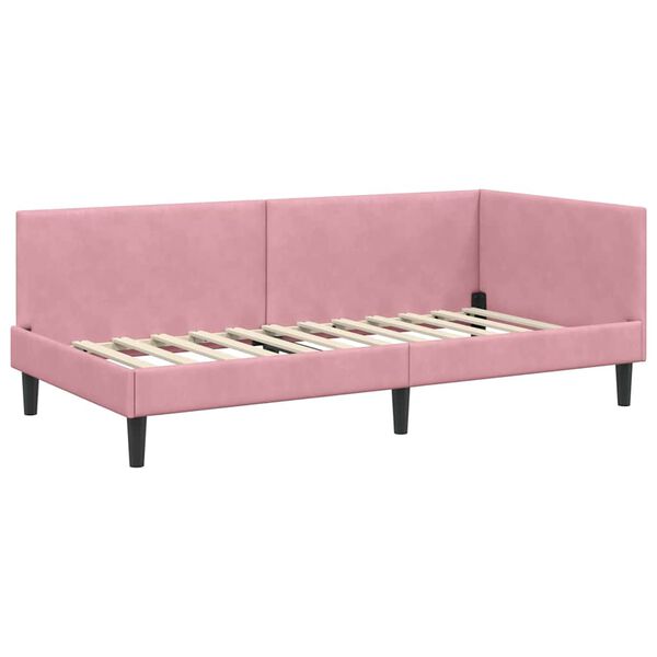 vidaXL Hoekbedframe met hoofdeinde Roze 90 cm x 200 cm Fluweel