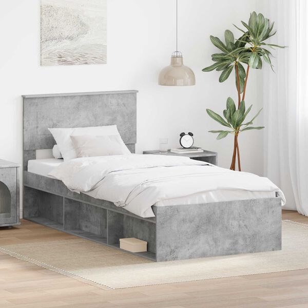 vidaXL Bedframe met hoofdeinde Concerte Grijs 75 x 190 cm Bewerkt hout