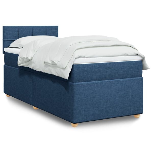 vidaXL Boxspring met matras stof blauw 90x200 cm