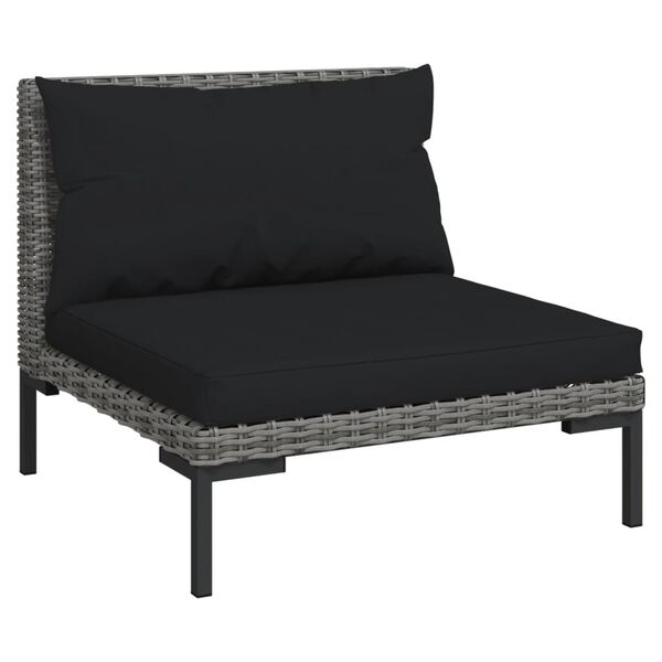 vidaXL 3-delige Loungeset met kussens poly rattan donkergrijs