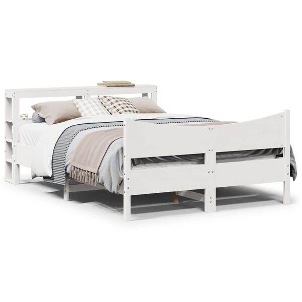 vidaXL Bedframe met hoofdbord massief grenenhout wit 140x190 cm