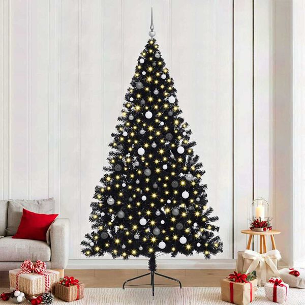 vidaXL Kunstmatig Voorverlicht Kerstboom met 300 LED Zwart 240 cm PVC