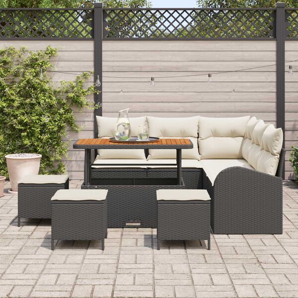 vidaXL Tuin Sofa Set met kussen 9 pcs Zwart Poly riet