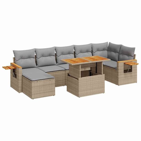 vidaXL 8-delige Loungeset met kussens poly rattan acacia beige