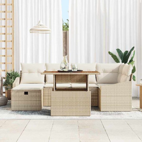 vidaXL Tuin Sofa Set met kussen met opslag 7 pcs Beige Poly riet