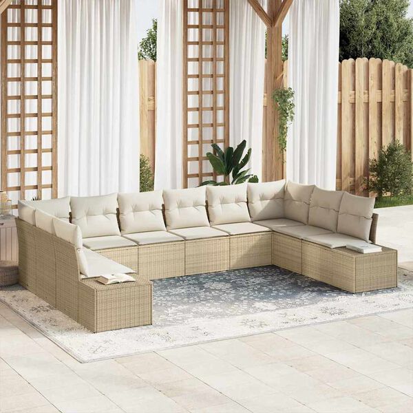 vidaXL Tuin Sofa Set 10 pcs beige en cr&egrave;mekleurig Poly Rattan