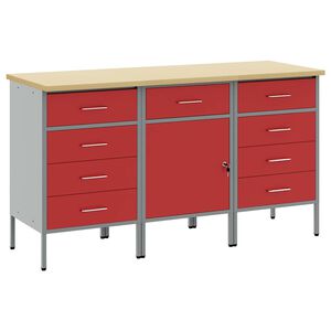 vidaXL Werk kast met lade met slot 3 st Rood en Grijs 150 x 55 x 85 cm