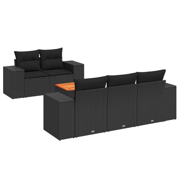vidaXL 6-delige Loungeset met kussens poly rattan zwart