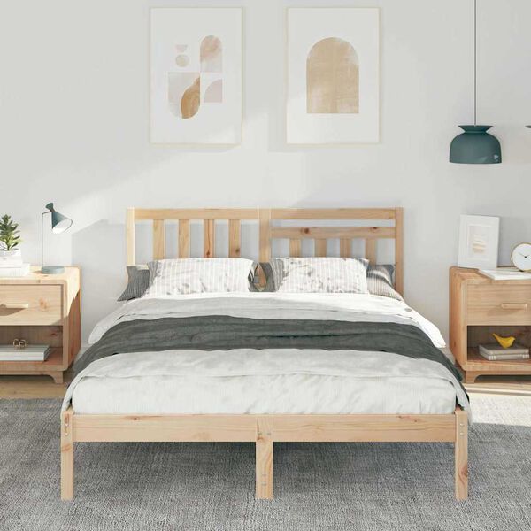 vidaXL Bedframe met hoofdeinde Bruin 120 x 190 cm Massief grenenhout