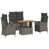 vidaXL 4-delige Tuinset met kussens poly rattan grijs