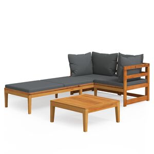 vidaXL 3-delige Loungeset met donkergrijze kussens acaciahout