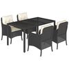 vidaXL 5-delige Tuinset met kussens poly rattan zwart