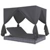 vidaXL Loungebed met gordijnen poly rattan grijs