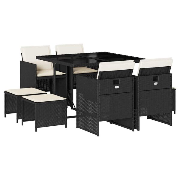 vidaXL 9-delige Tuinset poly rattan zwart