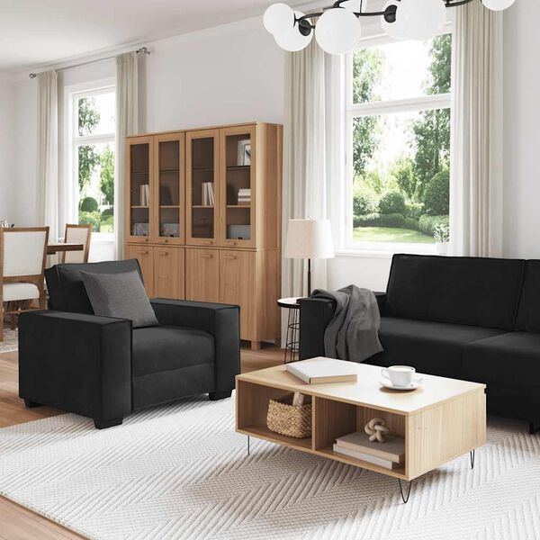 vidaXL 3-delige Loungeset met kussens fluweel zwart