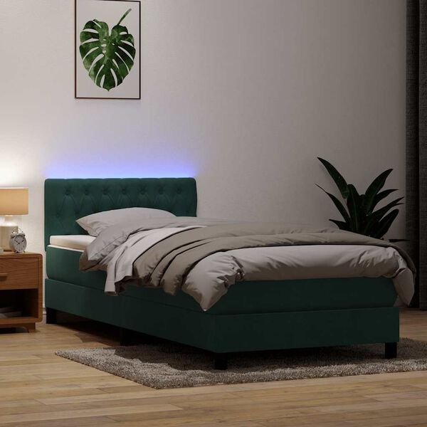 vidaXL Boxspring met matras en LED fluweel donkergroen 100x220 cm