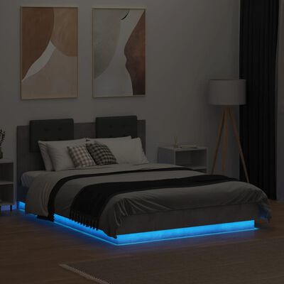 vidaXL Bedframe met hoofdbord en LED-verlichting betongrijs 120x190 cm