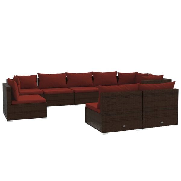 vidaXL 9-delige Loungeset met kussens poly rattan bruin