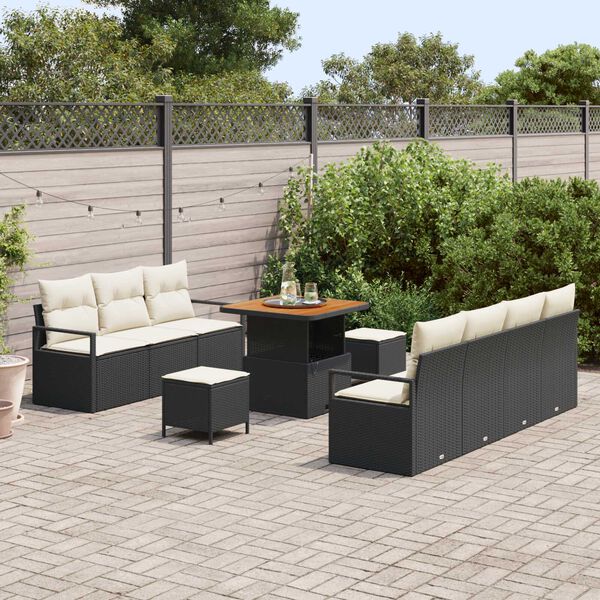 vidaXL Tuin Sofa Set met kussen 10 pcs Zwart Poly riet