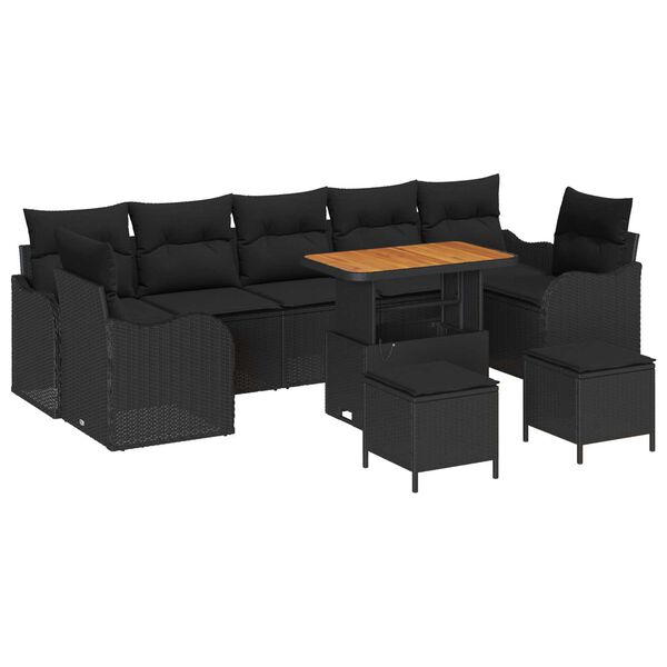 vidaXL Tuin Sofa Set met kussen met opslag met kussen 10 pcs Zwart