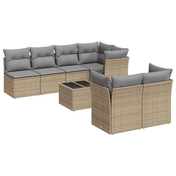 vidaXL 8-delige Loungeset met kussens poly rattan beige