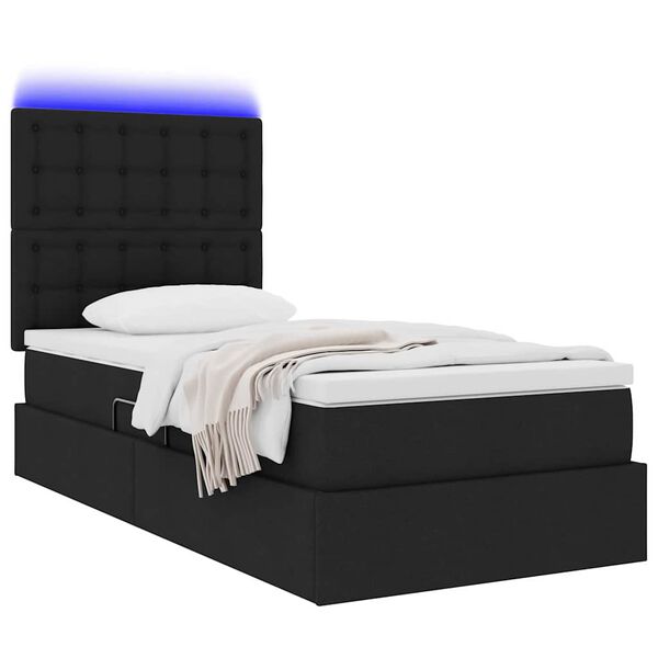 vidaXL Opbergbed met LED met matras Zwart 90 x 200 cm Polyester