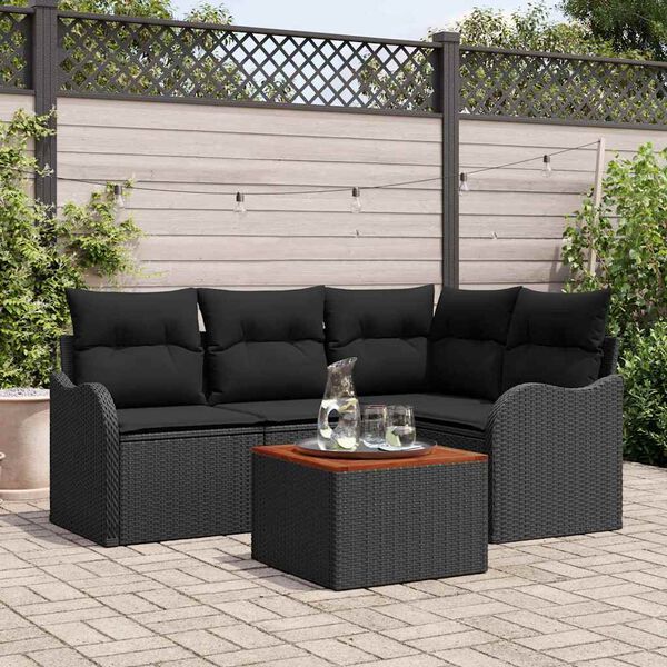 vidaXL Tuinbankenset met kussen 5 pcs Zwart poly rattan