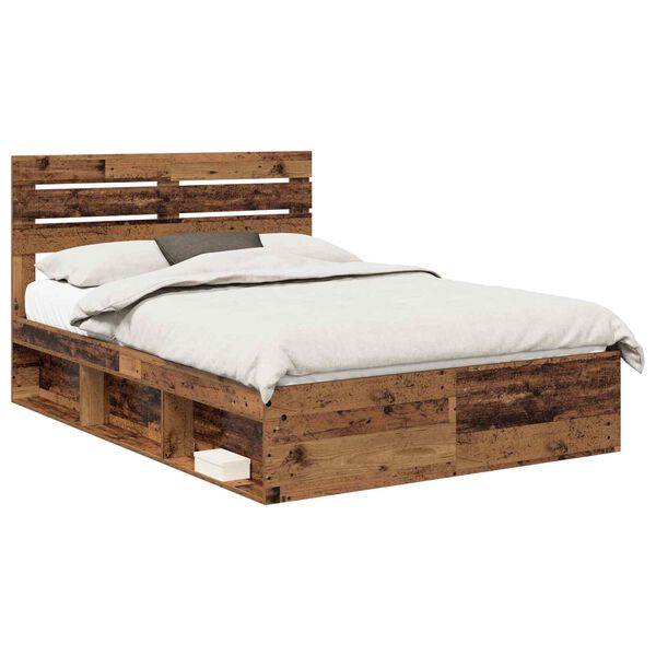 vidaXL Bedframe met hoofdeinde Oudhout 140 x 190 cm Massief grenenhout