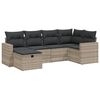 vidaXL 6-delige Loungeset met kussens poly rattan lichtgrijs