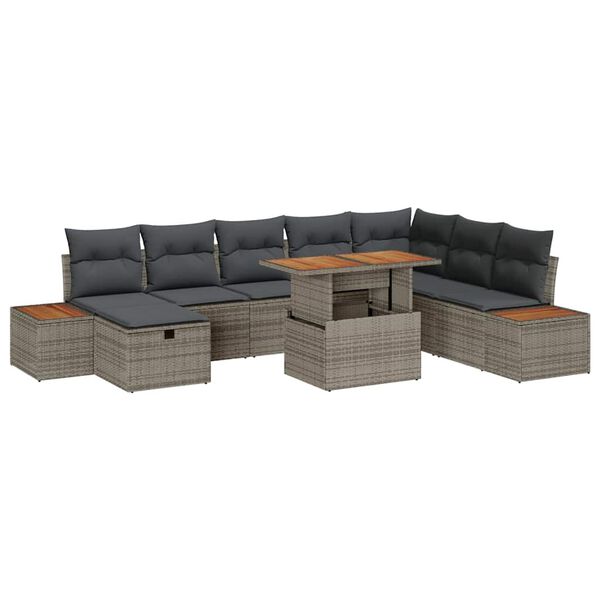 vidaXL Tuin Sofa Set met kussen met opslag 9 pcs Grijs Poly riet