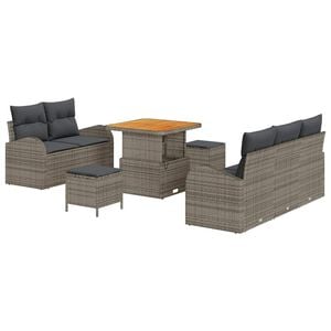 vidaXL Tuinbankenset met kussen 8 pcs Grijs poly rattan