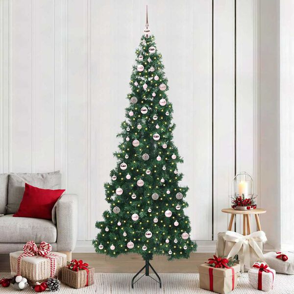 vidaXL Hoek Kunstkerstboom met 300 LED Groen 240 cm PVC en Metaal