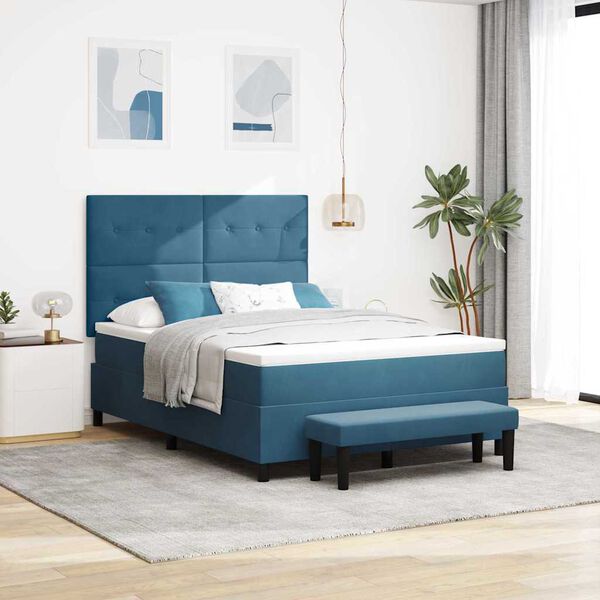 vidaXL Boxspring bed met matras Donkerblauw 140 x 190 cm Fluweel
