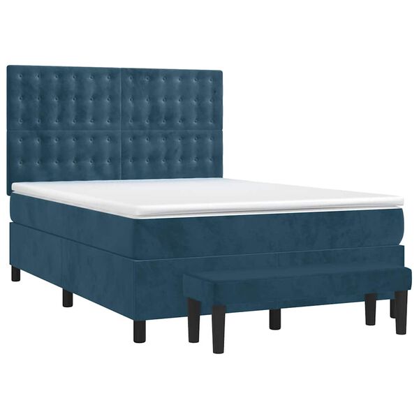 vidaXL Boxspring met matras fluweel donkerblauw 140x190 cm