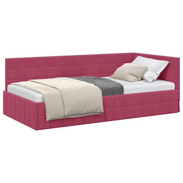 vidaXL Hoekbedframe met hoofdeinde Wijnrood 90 cm x 190 cm Fluweel