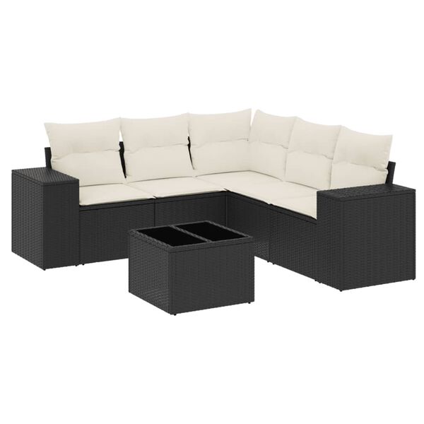 vidaXL 6-delige Loungeset met kussens poly rattan zwart