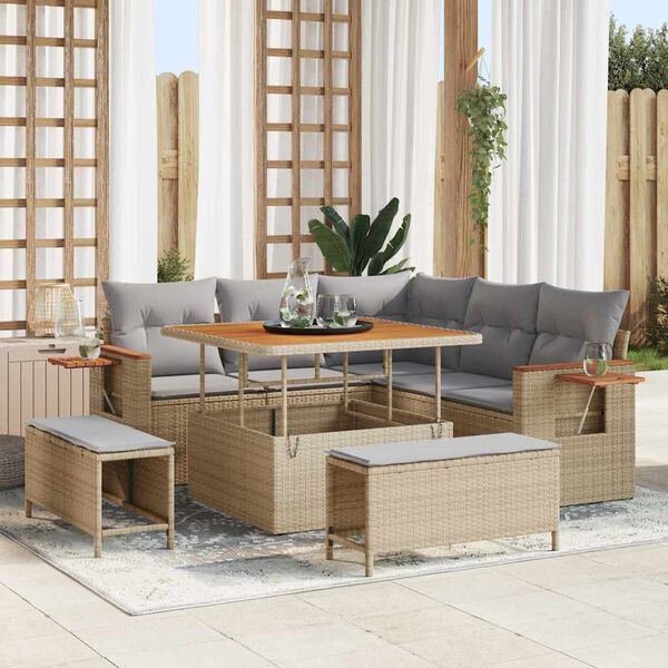 vidaXL Tuin Sofa Set met kussen met opslag Beige Poly riet
