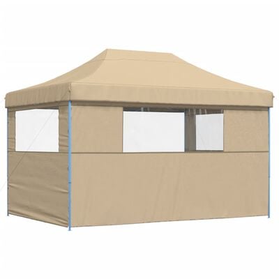 vidaXL Partytent inklapbaar pop-up met 3 zijwanden beige