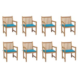 vidaXL Tuinstoelen 8 st met blauwe kussens massief teakhout
