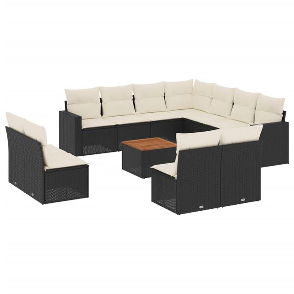 vidaXL 12-delige Loungeset met kussens poly rattan zwart