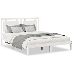 vidaXL Bedframe extra lang zonder matras massief hout wit 140x210 cm