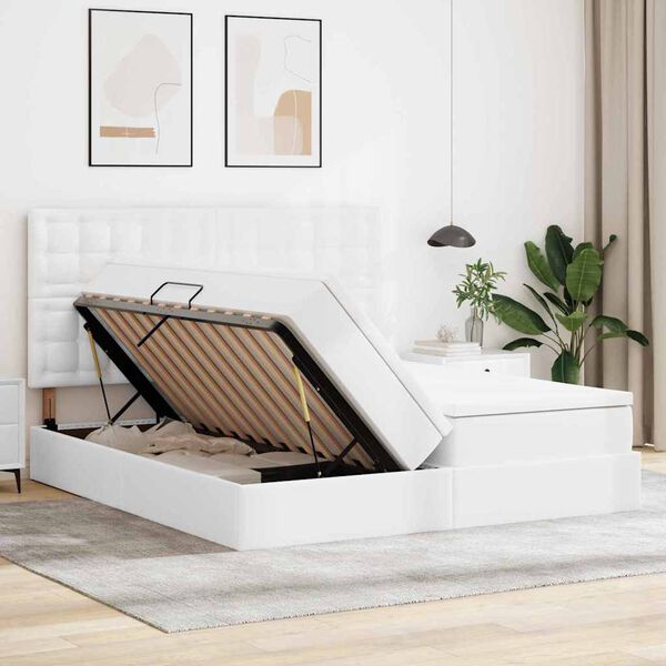 vidaXL Opbergbed met matras met matras Puur Wit 200 x 200 cm Nep Leer