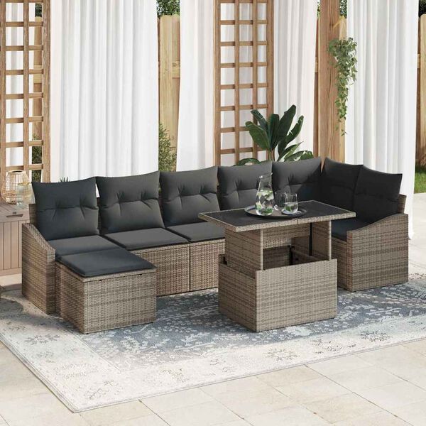 vidaXL Tuin Sofa Set met kussen met opslag 8 pcs Grijs poly rattan