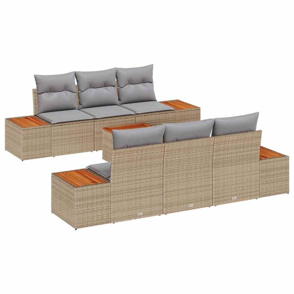 vidaXL Tuin Sofa Set met kussen met opslag 7 pcs Beige Poly riet