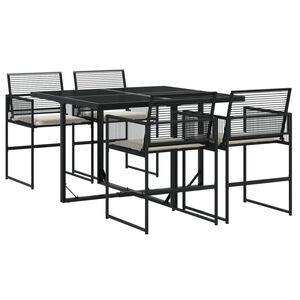 vidaXL 5-delige Tuinset met kussens poly rattan zwart