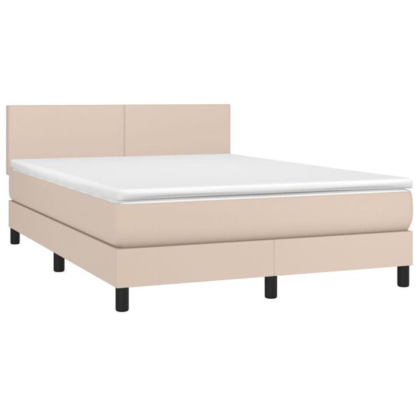 vidaXL Boxspring met matras en LED kunstleer cappuccinokleur 140x190cm