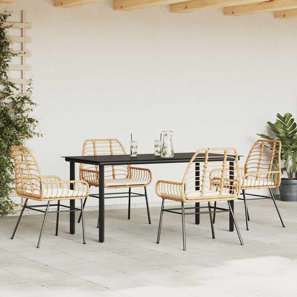 vidaXL 5-delige Tuinset met kussens poly rattan glas bruin