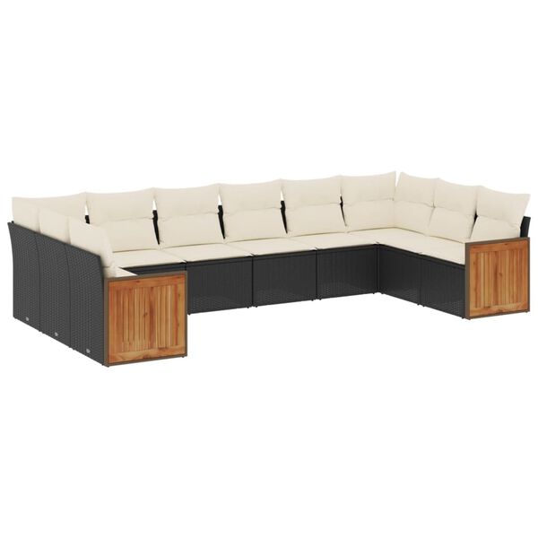 vidaXL 10-delige Loungeset met kussens poly rattan zwart