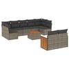 vidaXL 10-delige Loungeset met kussens poly rattan grijs